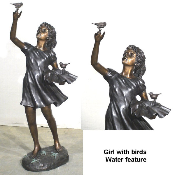 Girl With Birds Water Feature Sculpture Fountain Bronze Decor
